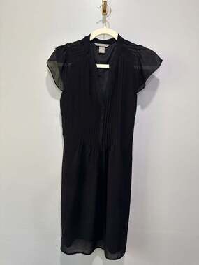H&M Black Pleated Flutter Sleeve Dress Size 2